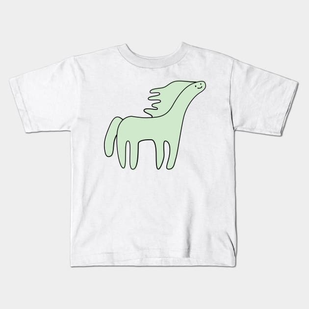 Cute Silly Simple Minimalist Pastel Green Horse Small Icon Kids T-Shirt by Charredsky